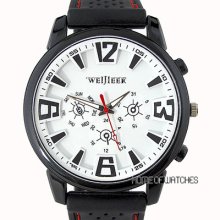 Fashion White Dial Analog Sport Girls Boys Black Rubber Wrist Quartz Watch