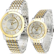 Fashionable Pair of Alloy Quartz Analog CoupleÄºs Watches (Silver and Gold)