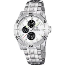 Festina Men's Quartz Watch With White Dial Analogue Display And Silver Stainless Steel Bracelet F16606/1