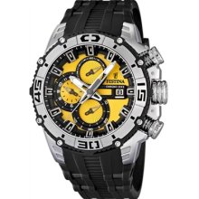 Festina Mens Tour De France Stainless Watch - Black Rubber Strap - Yellow Dial - F16600-5