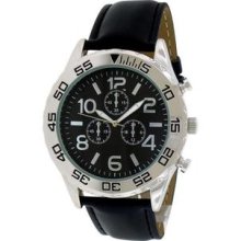 FMD Grey Dial Black Leather Mens Watch