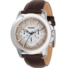 Fossil Brown Leather Analog Quartz with Silver Dial Men's Watch FS4533