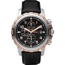 Fossil Chronograph Black Leather Mens Watch FS4545