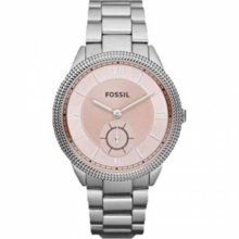 Fossil Es3064 Lady's Sydney Silver Tone Stainless Steel Pink Dial Watch