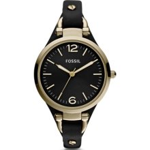 Fossil Georgia Three Hand Leather Watch - Black - ES3148