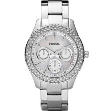 Fossil Ladies Silver Stone Set Chronograph Bracelet ES2860 Watch