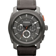 Fossil 'Machine' Chronograph Leather Strap Watch, 45mm
