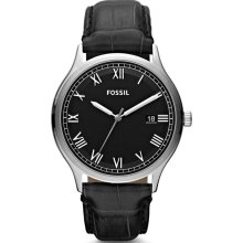 Fossil Mens Ansel Analog Stainless Watch - Black Leather Strap - Black Dial - FS4746