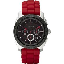 Fossil Men's FS4598 Red Silicone Quartz Watch with Black Dial ...