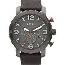 Fossil Mens Nate Chronograph Stainless Watch - Black Bracelet - Gunmetal Dial - JR1419