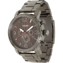 Fossil Men's Nate JR1355 Grey Stainless-Steel Quartz Watch with Brown Dial