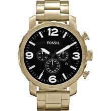 Fossil Nate Chronograph Black Dial Gold-tone Mens Watch JR1421