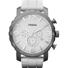 Fossil Nate White Silicone Chronograph Mens Watch JR1427