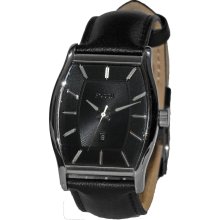 FOSSIL New Mens Analog Stainless Steel Watch Black Leather Strap FS4444 - Black - Stainless Steel