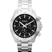 Fossil 'Retro Traveler' Chronograph Bracelet Watch, 45mm Silver/ Black