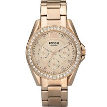 Fossil 'Riley' Round Crystal Bezel Bracelet Watch, 38mm Rose Gold