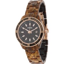 FOSSIL Stella New Ladies Round Analog Watch Plastic Brown Bracelet Crystals