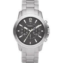 Fossil Watch FS4532 Mens Chrono, silver bracelet, black face.