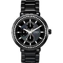 Fossil Womens Crystal Chronograph Ceramic Watch - Black Bracelet - Black Dial - CE1009