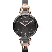 Fossil Womens Georgia Analog Stainless Watch - Gunmetal Leather Strap - Gunmetal Dial - ES3111