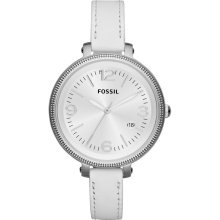 Fossil Womens Heather Analog Stainless Watch - White Leather Strap - Silver Dial - ES3276