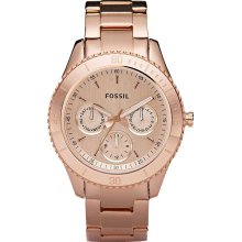 Fossil Womens Stella Chronograph Stainless Watch - Rose Gold Bracelet - Gold Dial - ES2859