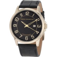 French Connection Men's Quartz Watch With Black Dial Analogue Display And Black Leather Strap Fc1050gb