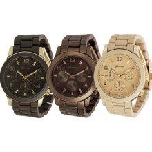 Geneva Platinum Mens Chronograph-Style Link Watch Brown