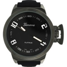 Geneva Platinum Men's Quartz White Accent Black Silicone Strap Watch