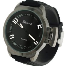 Geneva Platinum Men's Round Face Silicone Watch
