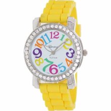 Geneva Platinum Women's 7871.Silver.Yellow Yellow Silicone Quartz Watch with White Dial