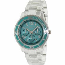 Geneva Platinum Women's 9167.Teal Clear Silicone Quartz Watch with Green Dial