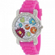 Geneva Platinum Women's 9521.Silver.Pink Pink Silicone Quartz Watch with White Dial