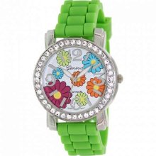 Geneva Platinum Women's 9521.Silver.Green Green Silicone Quartz Watch with White Dial