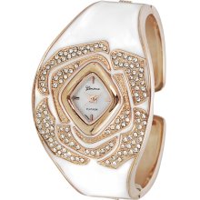 Geneva Platinum Women's Rhinestone-accented Hinged Rose Cuff Watch (Geneva Platinum Rose Cuff Watch)