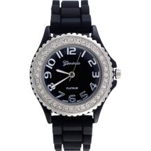 Geneva Womens Platinum Cubic Zirconia Accented Silicone Watch Fuchsia