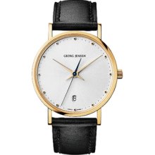 Georg Jensen Gold Plated Watch 8421 With Silver Dial And Date - Koppel Slim