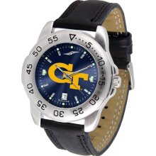 Georgia Tech Yellowjackets Sport Leather Band AnoChrome-Men's Watch