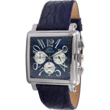 Gino Franco 942Bl Men'S 942Bl Square Chronograph Stainless Steel Genuine Leather Strap Watch