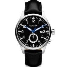 Golana Aero Gmt Men's Quartz Watch With Black Dial Analogue Display And Black Leather Strap Ae500-1