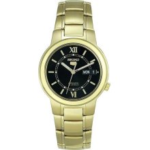 Gold Tone Stainless Steel Seiko 5 Automatic Black Dial