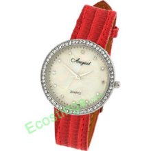 Good Round Dial Leather Strap Quartz Lady's Watch