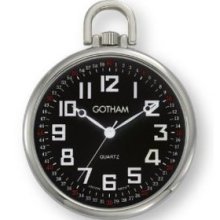 Gotham Men's Silver-Tone Ultra Thin Railroad Open Face Quartz Pocket