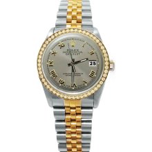 Gray roman dial diamond bezel Rolex date just watch jubilee gold & SS