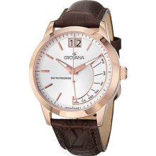 Grovana Mens Silver Dial Brown Leather Strap Day Date Quartz Watch 1722.1569