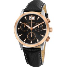 Grovana Watches Grovana Mens Black Leather Strap Chronograph Quartz Wa