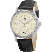 Grovana Watches Grovana Mens Silver Dial Black Leather Strap Watch Day