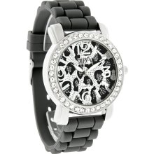 Gruen II Ladies Crystal Ice Leopard Print Gray Rubber Band Quartz Watch GRT571