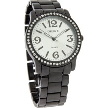 Gruen II Quartz Ladies Crystal Bezel Black TiCN Bracelet Dress Watch GRT911