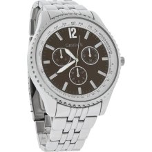 Gruen II Quartz Mens 49mm XL Brown 3-Eye Dial SIlver Tone Watch GRT607M